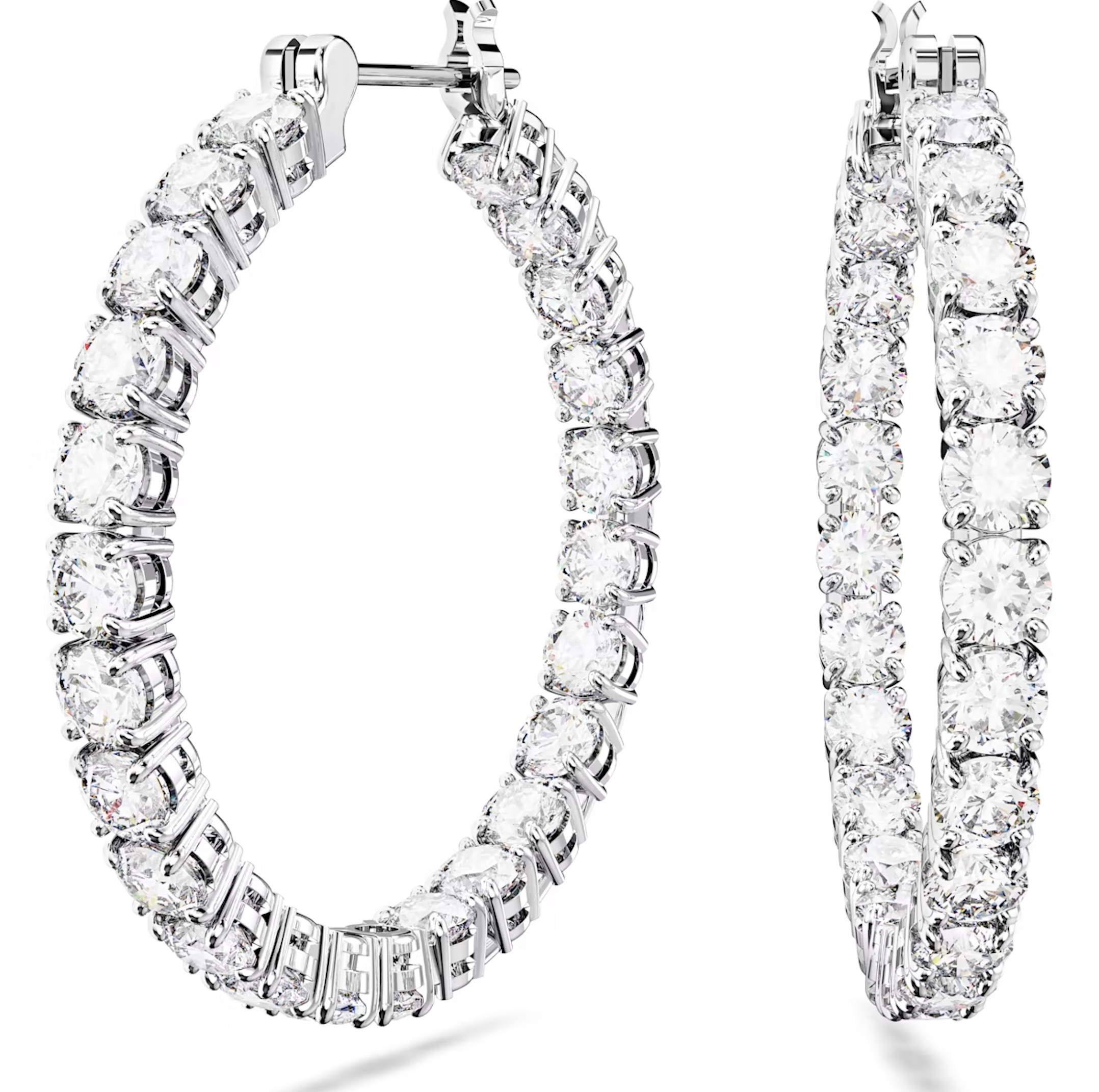 Swarovski Matrix Rhodium Plated Round White Crystal Hoop Earrings