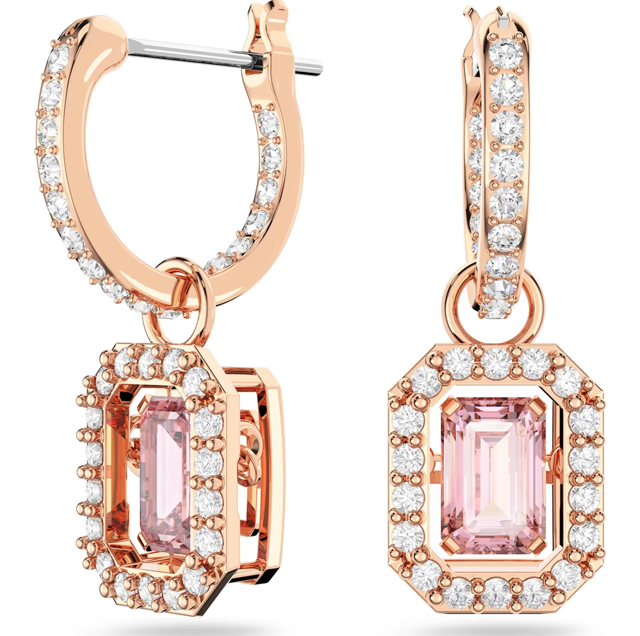 Swarovski Millenia Rose Gold Tone Plated Octagon Pink Crystal Earrings