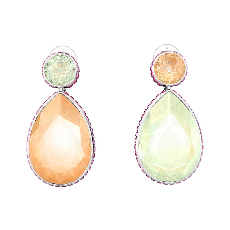 Swarovski Orbita Rhodium Plated Multicoloured Crystal Asymmetrical Drop Cut Clip Earrings