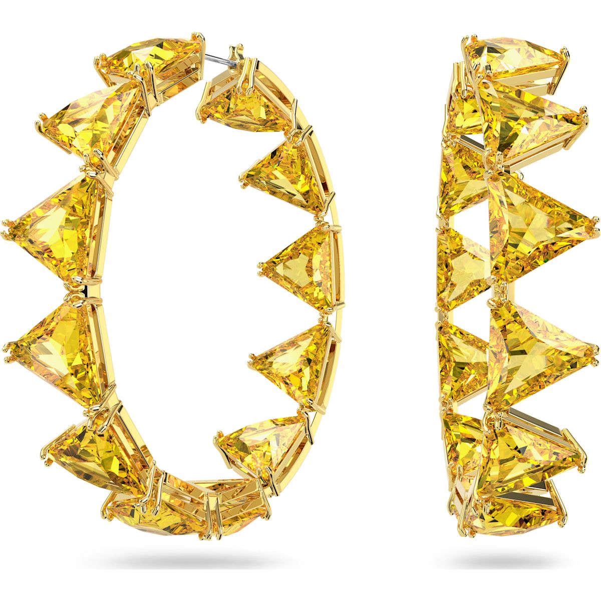 Swarovski Ortyx Yellow Gold Tone Plated Yellow Crystal Triangle Hoop Earrings