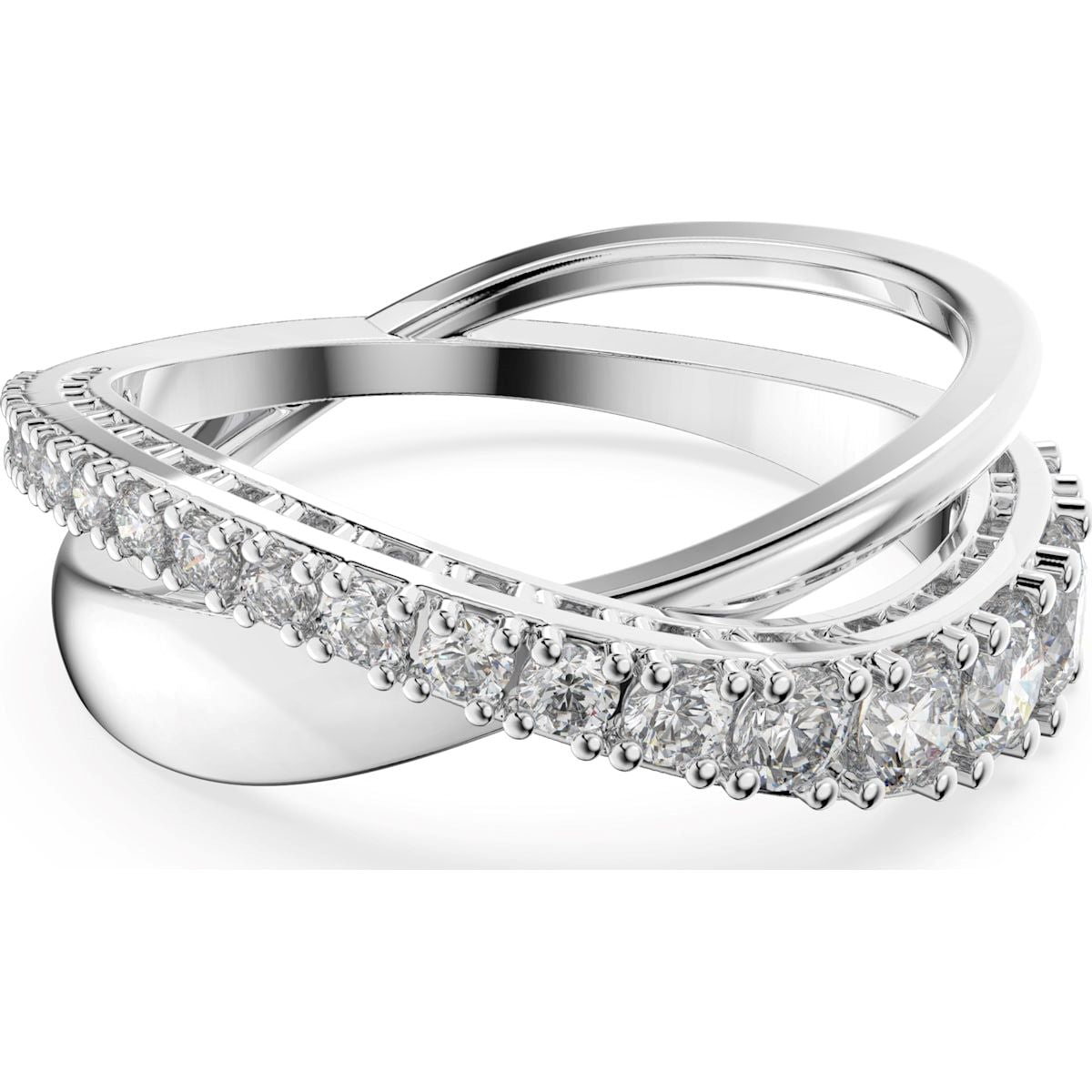 Swarovski Rhodium Plated White Crystal Twist Ring Size 50