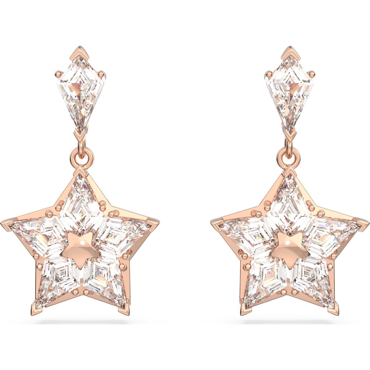 Swarovski Stella Rose Gold Tone Plated White Crystal Star Drop Earrings