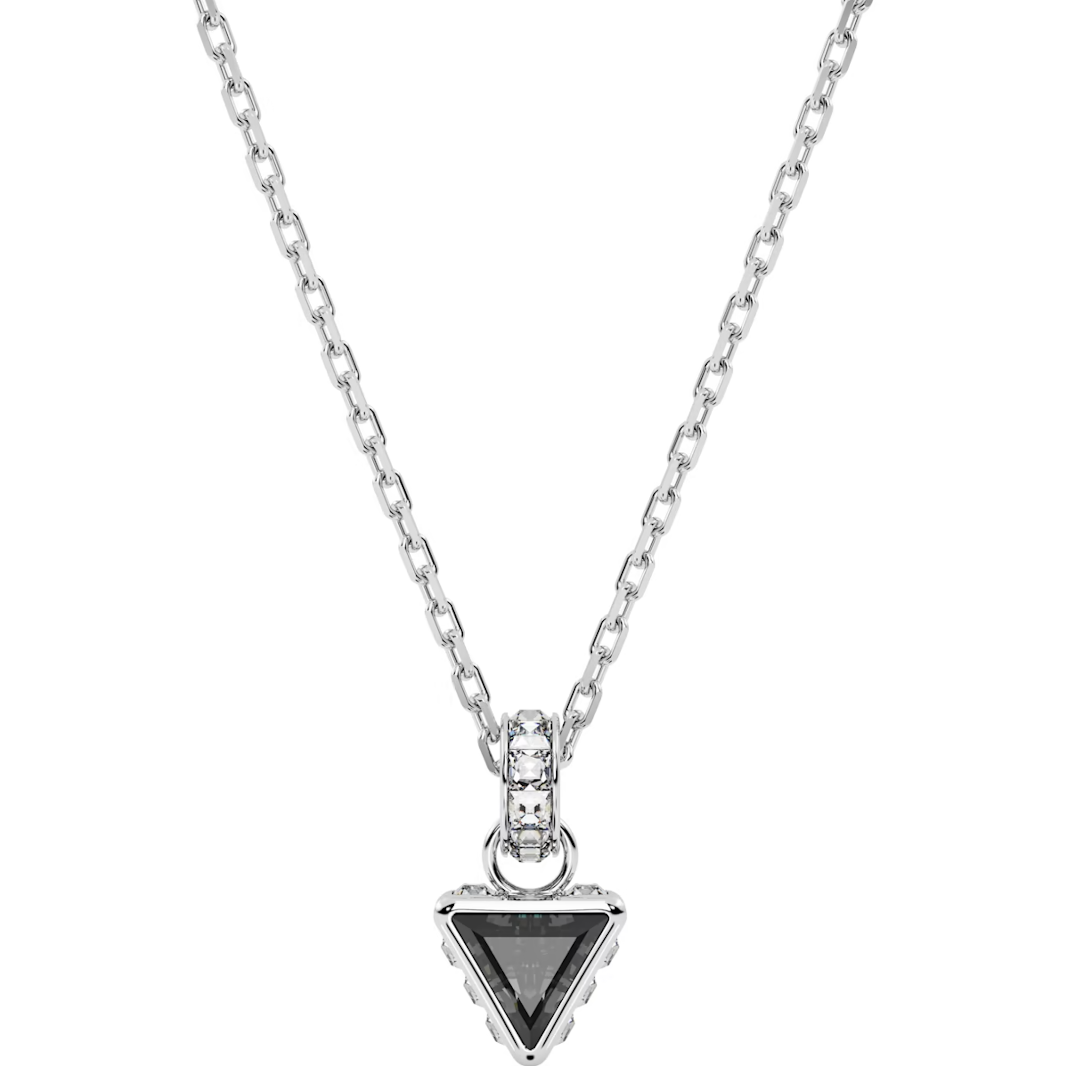 Swarovski Stilla Rhodium Plated Triangle Grey Crystal Pendant Necklace