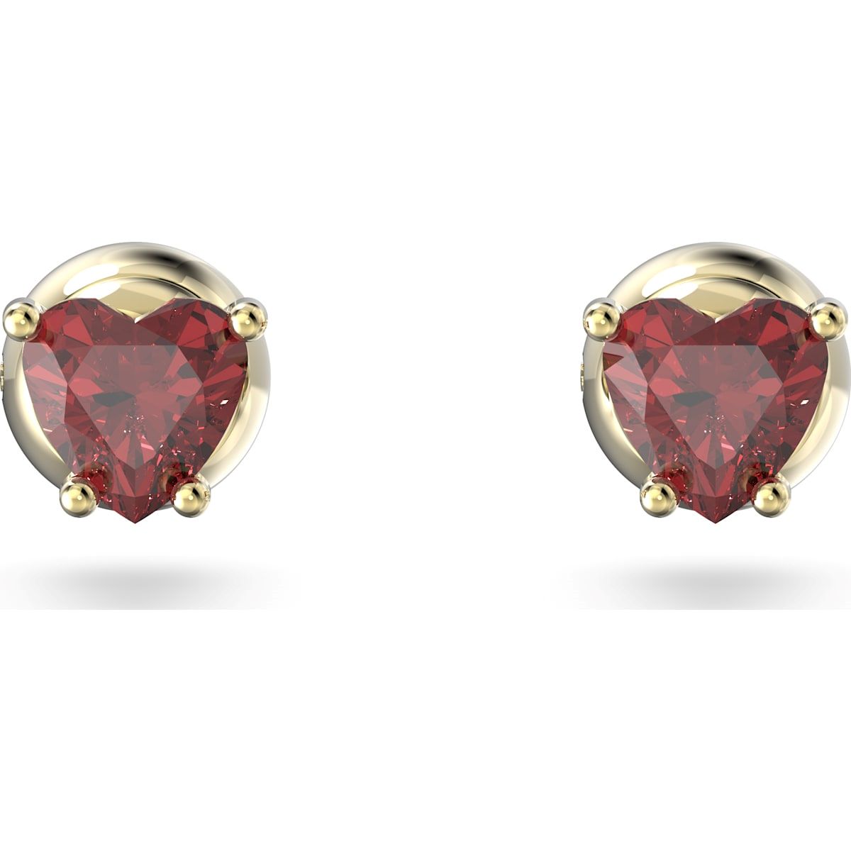 Swarovski Stilla Yellow Gold Tone Plated Red Crystal Heart Stud Earrings