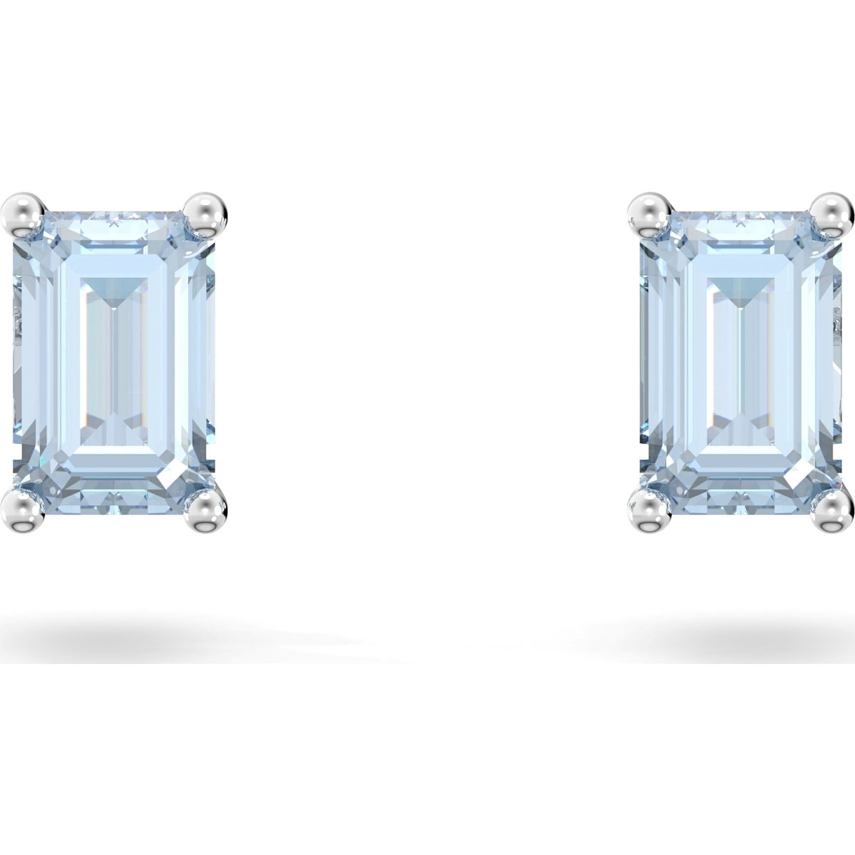 Swarovski Stilla Rhodium Plated Blue Crystal Stud Earrings