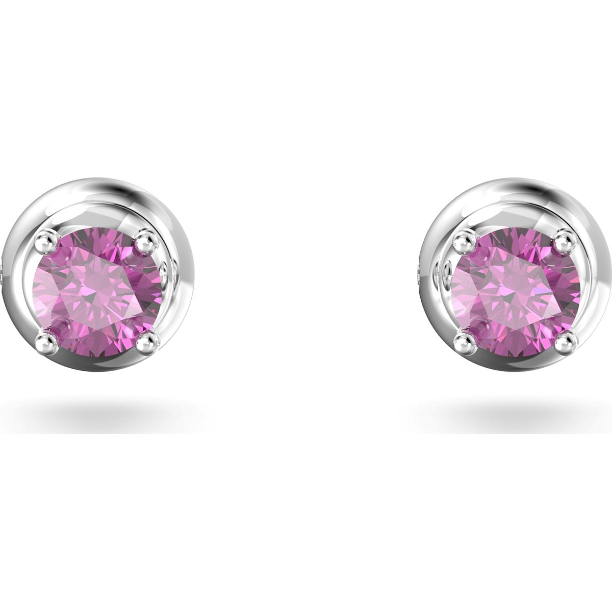 Swarovski Stilla Rhodium Plated Purple Crystal Round Stud Earrings