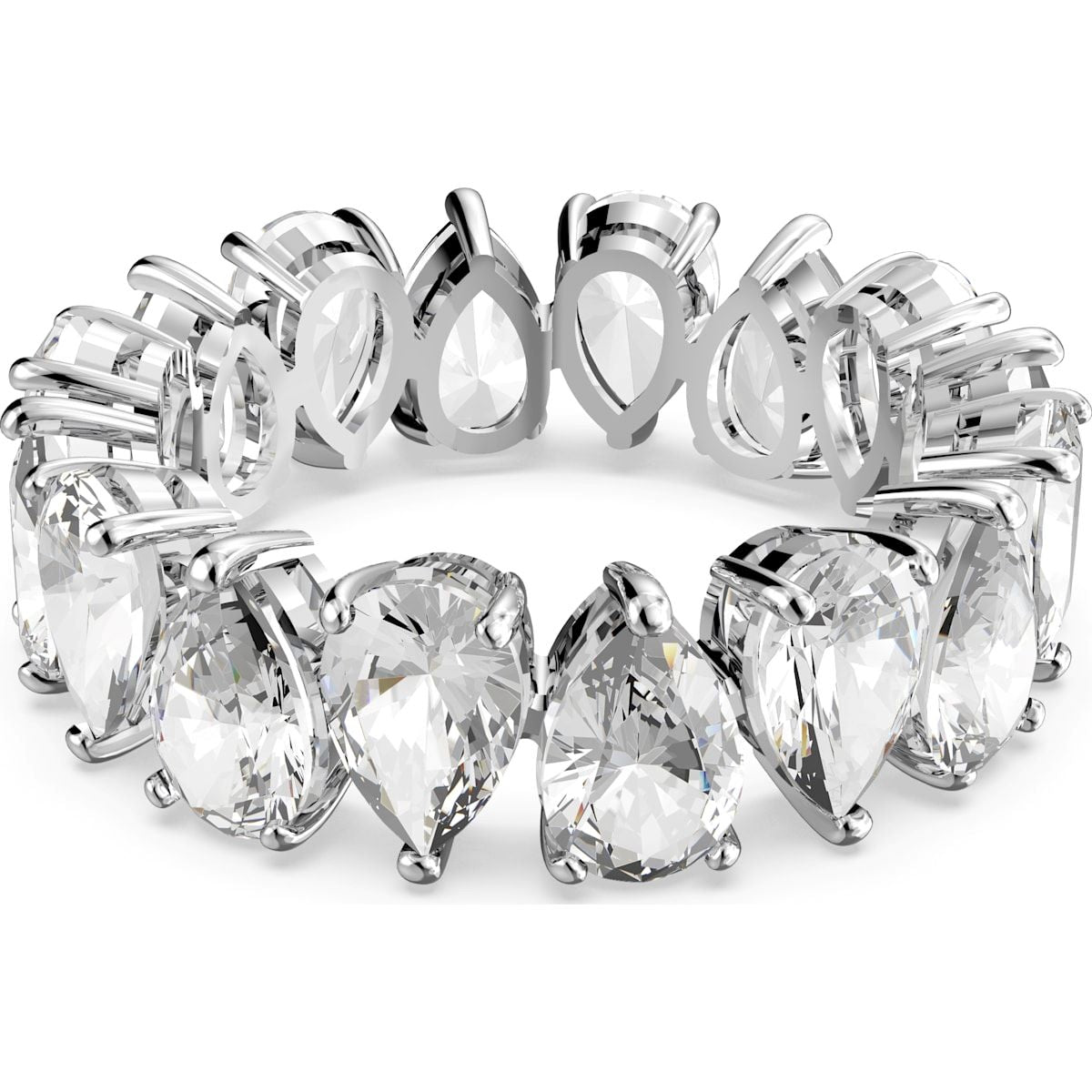 Swarovski Rhodium Plated White Crystal Pear Cut Ring Size 50