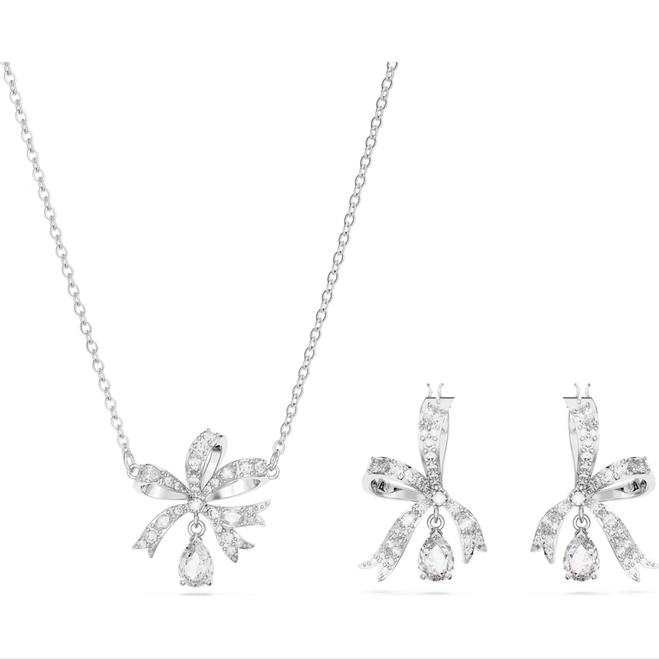 Swarovski Volta Rhodium Plated Bow White Crystal Set