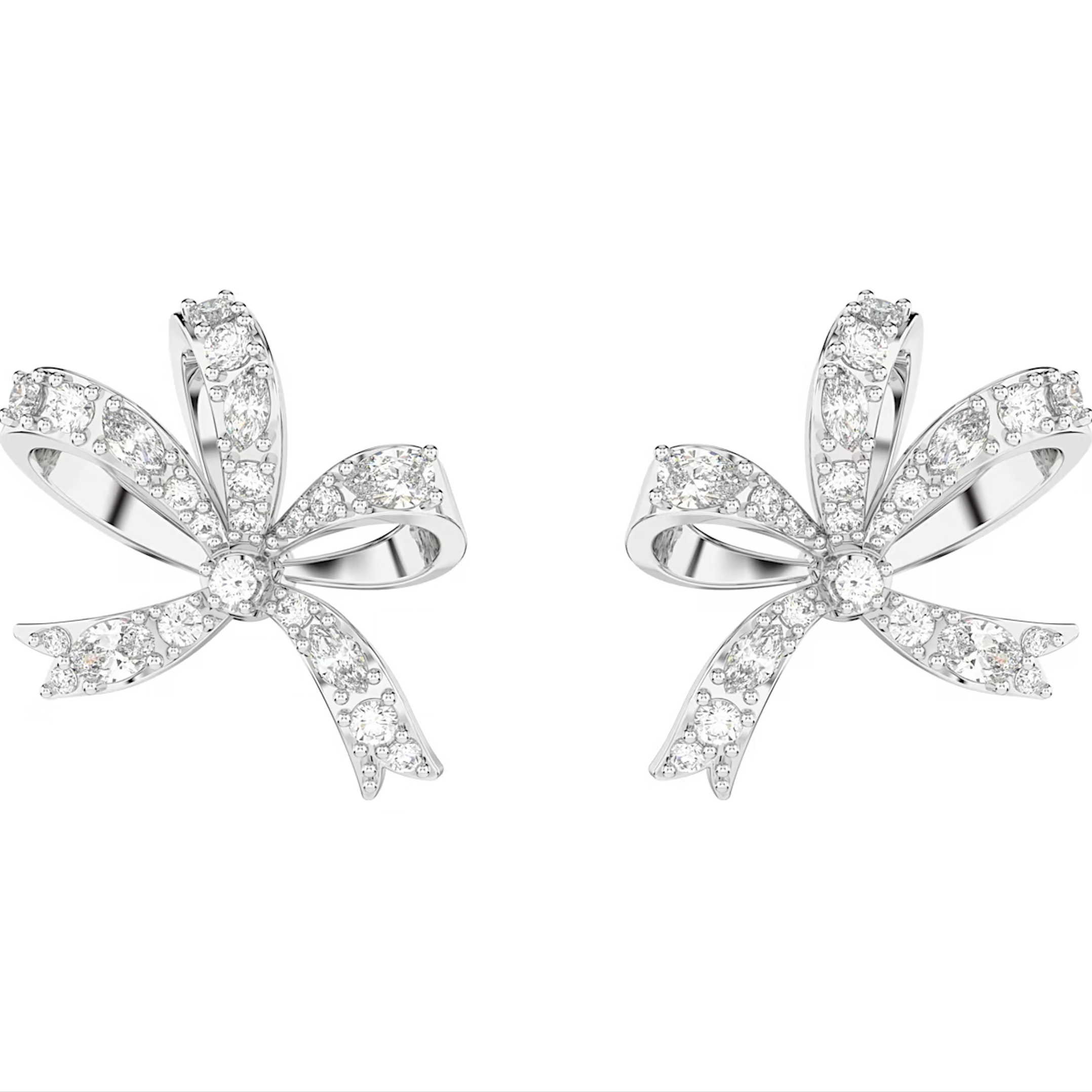 Swarovski Volta Rhodium Plated Small Bow White Crystal Earrings