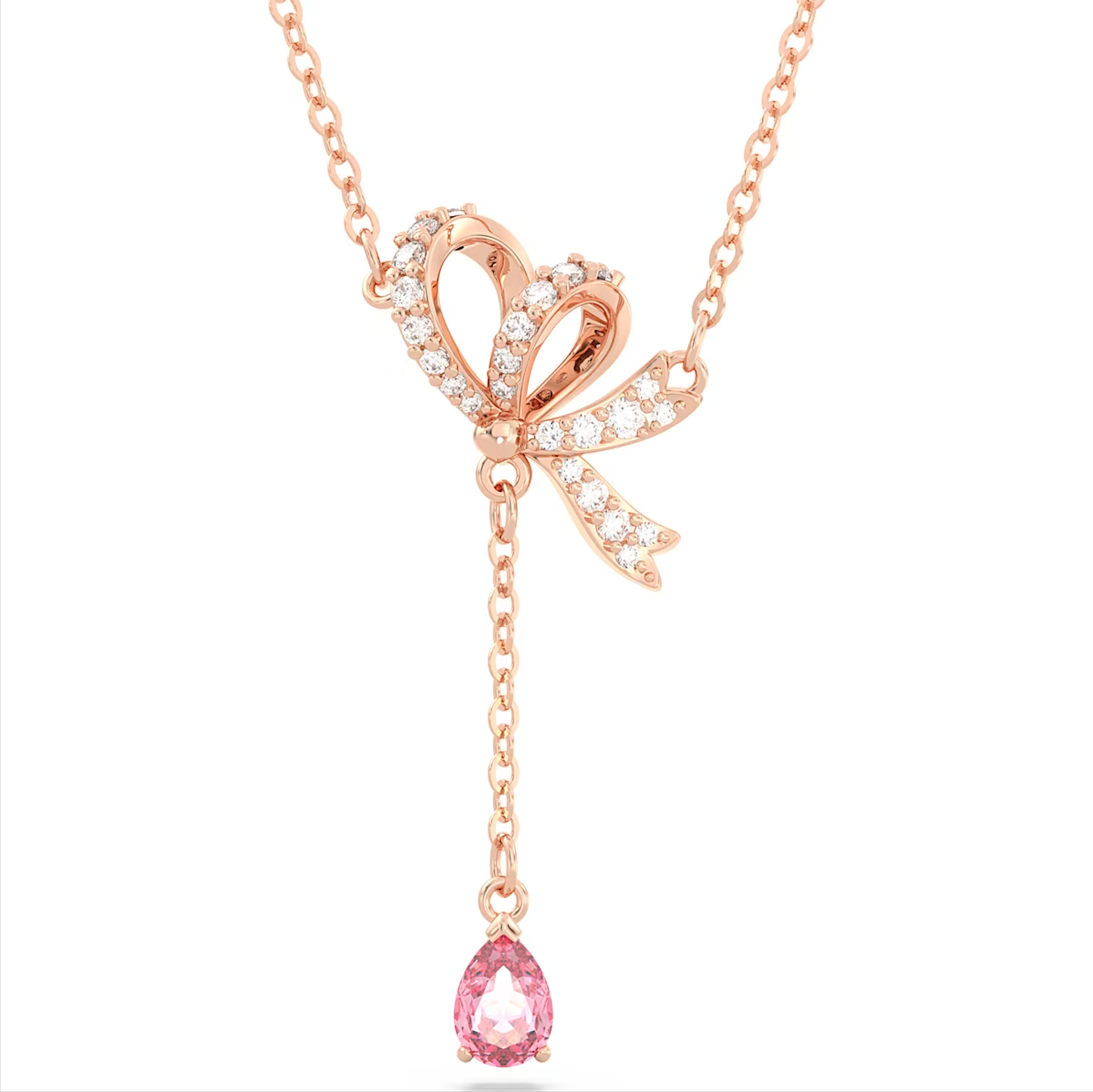 Swarovski Volta Rose Gold Tone Plated Bow Pink Crystal Necklace