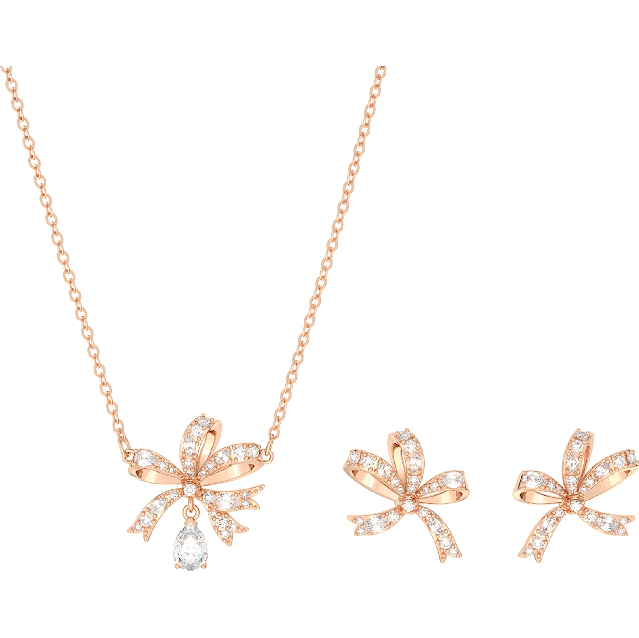 Swarovski Volta Rose Gold Tone Plated Bow White Crystal Set