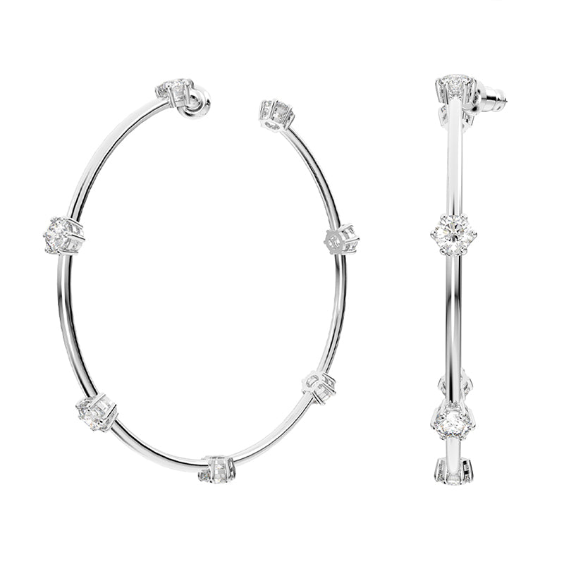 Swarovski Constella Rhodium Plated White Crystal Hoop Earrings