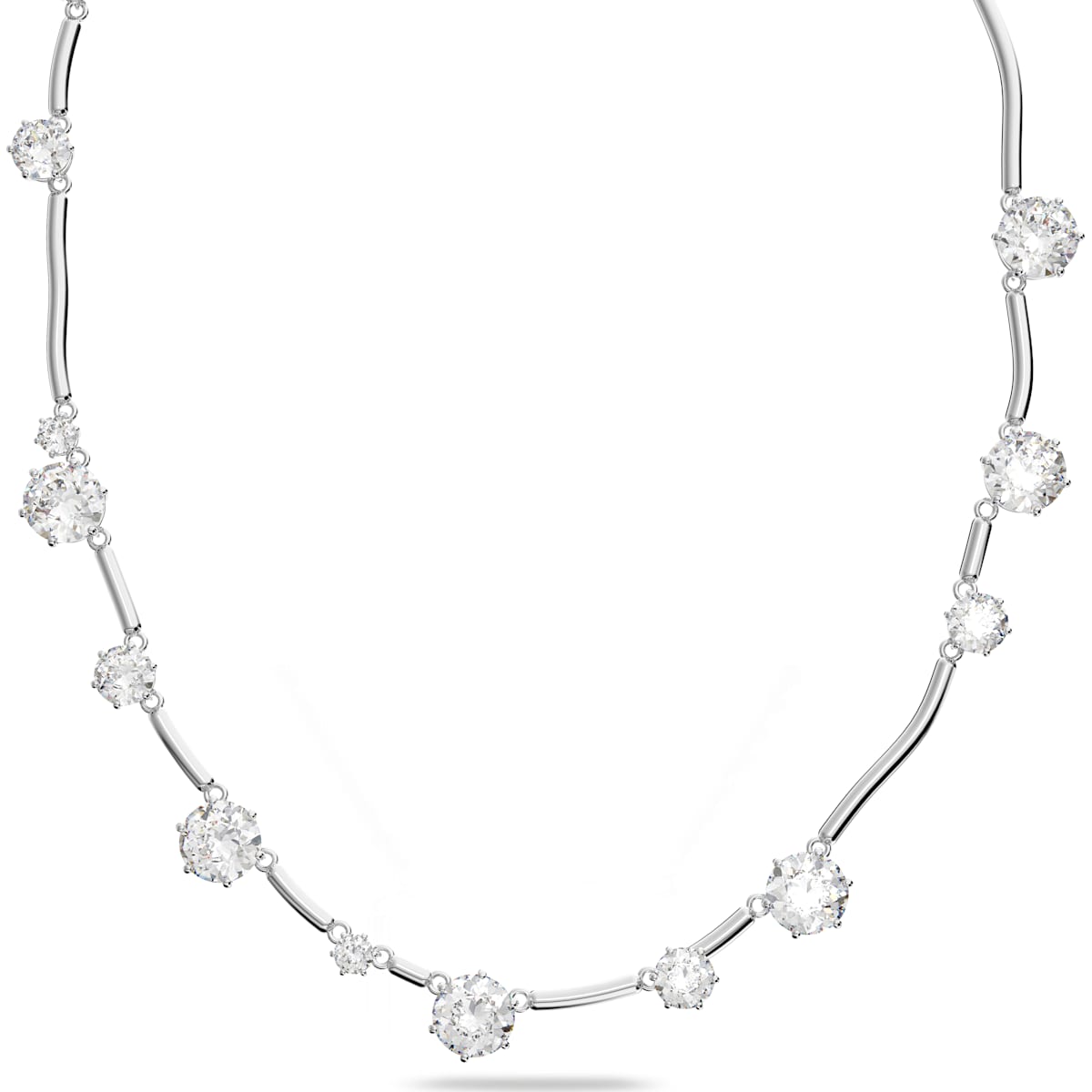 Swarovski Constella Rhodium Plated White Crystal Mixed Round Cuts Necklace
