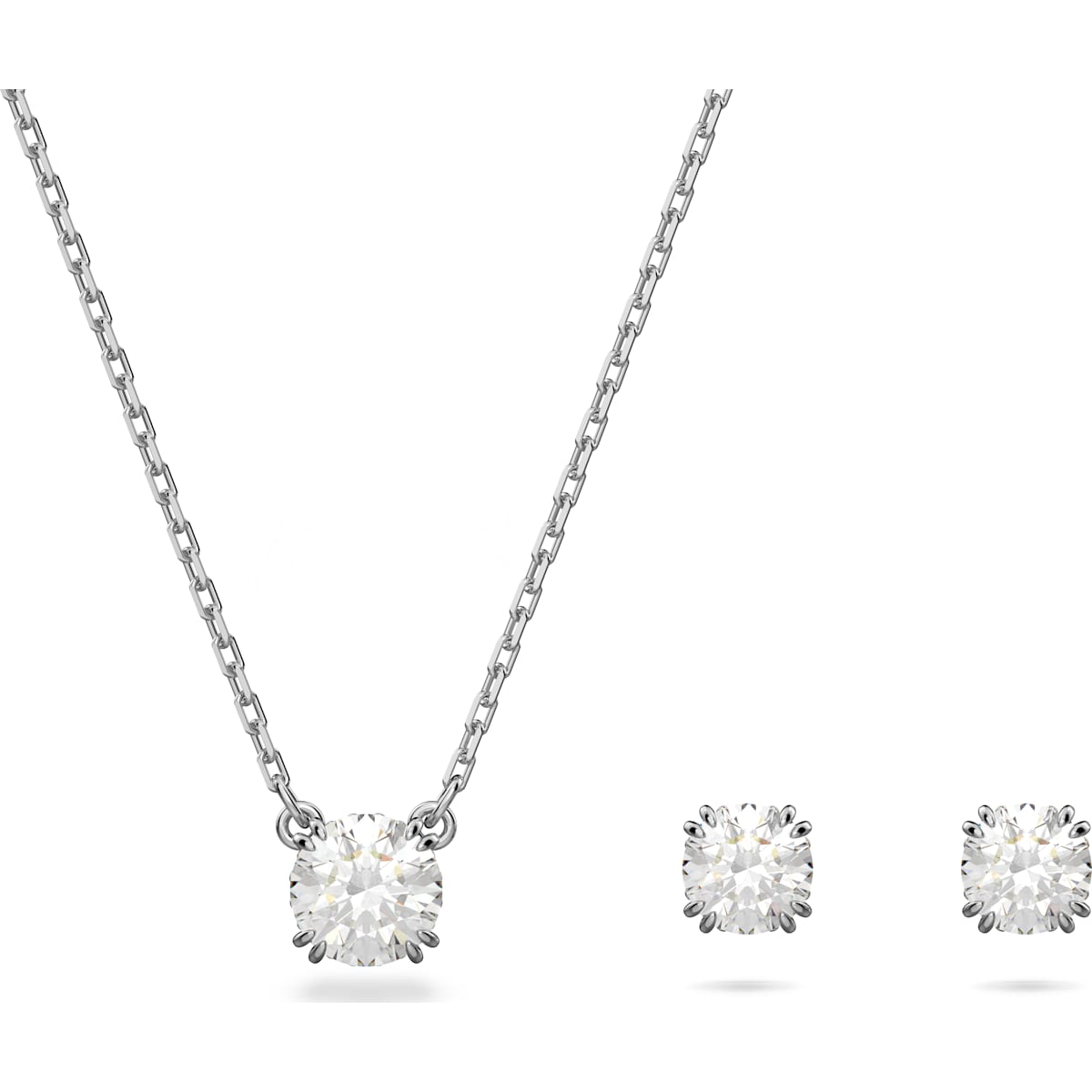 Swarovski Constella Rhodium Plated White Crystal Necklace Earring Set