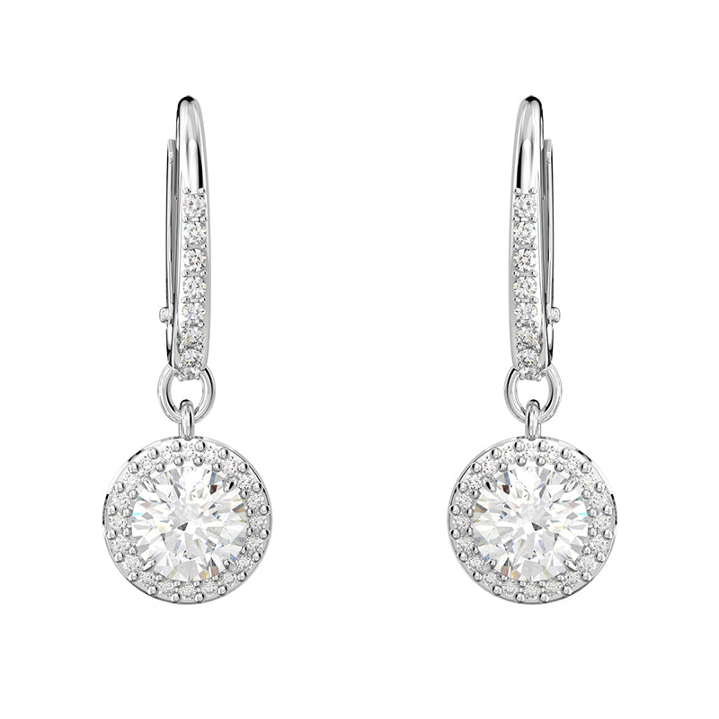 Swarovski Constella Rhodium Plated White Crystal Pave Drop Earrings