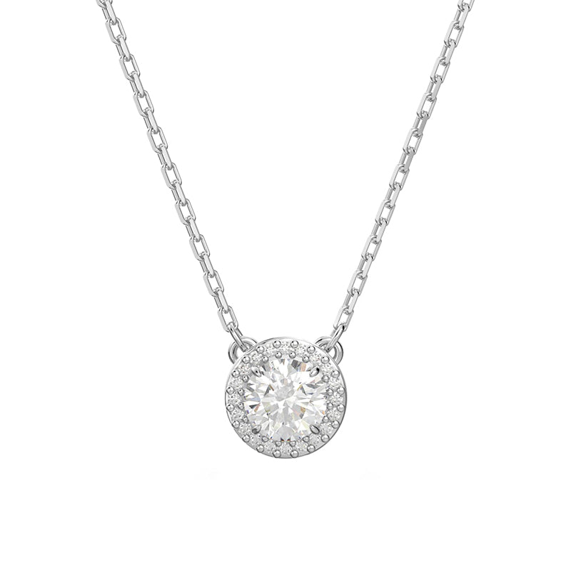 Swarovski Constella Rhodium Plated White Crystal Pave Round Pendant