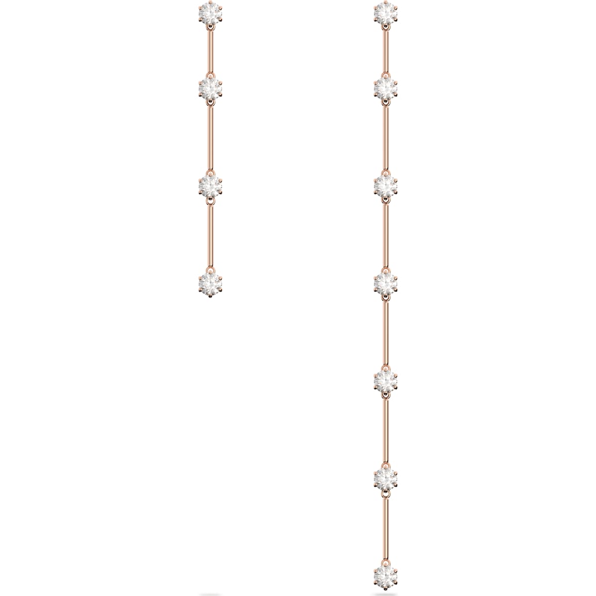 Swarovski Constella Rose Gold Tone Plated White Crystal Asymmetrical Drop Earrings