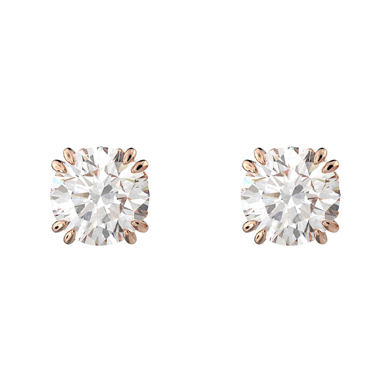 Swarovski Constella Rose Gold Tone Plated White Crystal Solitaire Stud Earrings