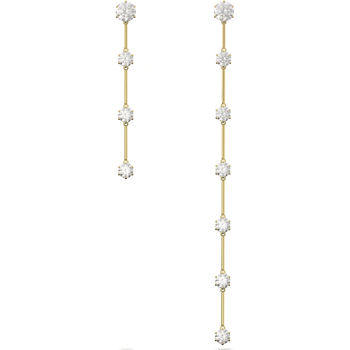 Swarovski Constella Yellow Gold Tone Plated White Crystal Asymmetrical Drop Earrings