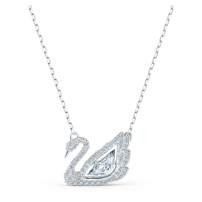 Swarovski Dancing Swan Rhodium Plated White Crystal Necklace