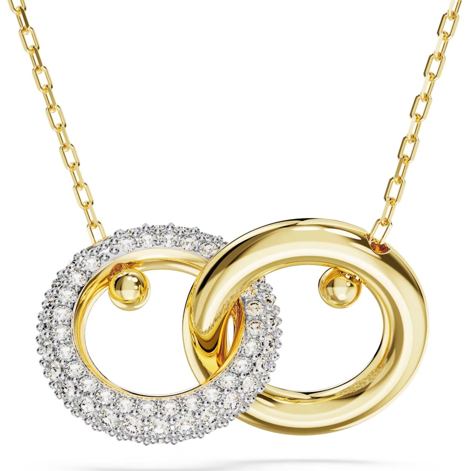 Swarovski Dextera Gold Tone Plated White Crystal Interlocking Loop Necklace