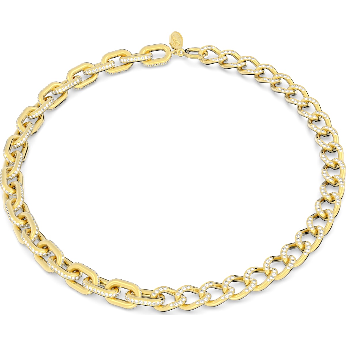Swarovski Dextera Gold Tone Plated White Crystal Mixed Links Necklace