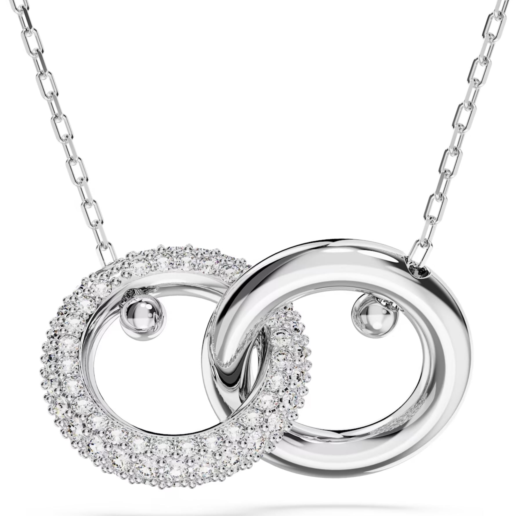 Swarovski Dextera Rhodium Plated White Crystal Interlocking Loop Necklace