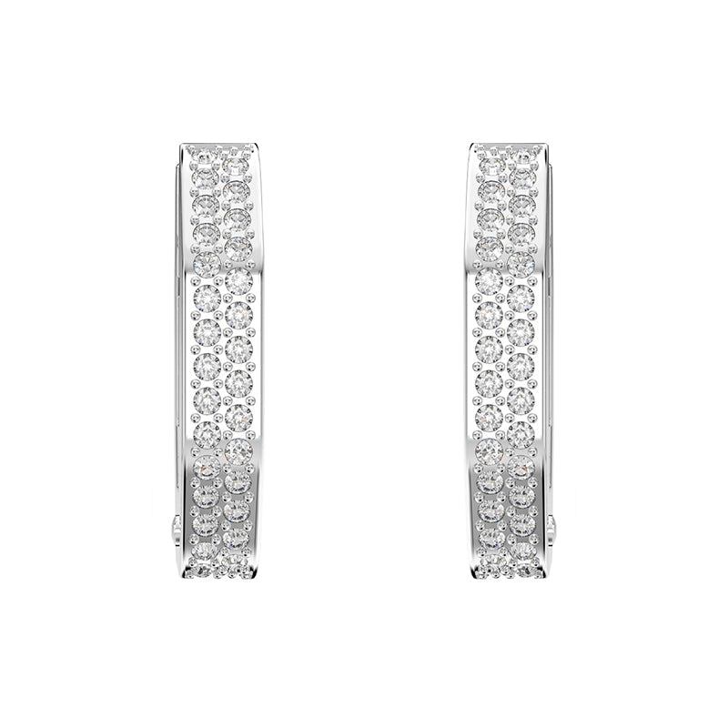 Swarovski Dextera Rhodium Plated White Crystal Octagon Small Hoop Earrings