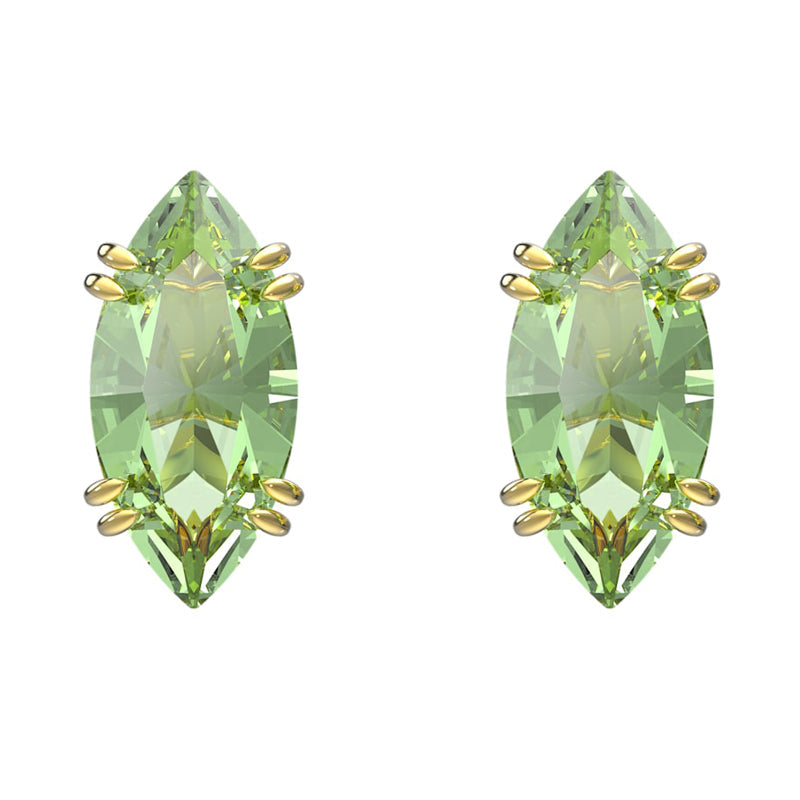 Swarovski Gema Gold Tone Plated Green Kite Cut Crystal Stud Earrings