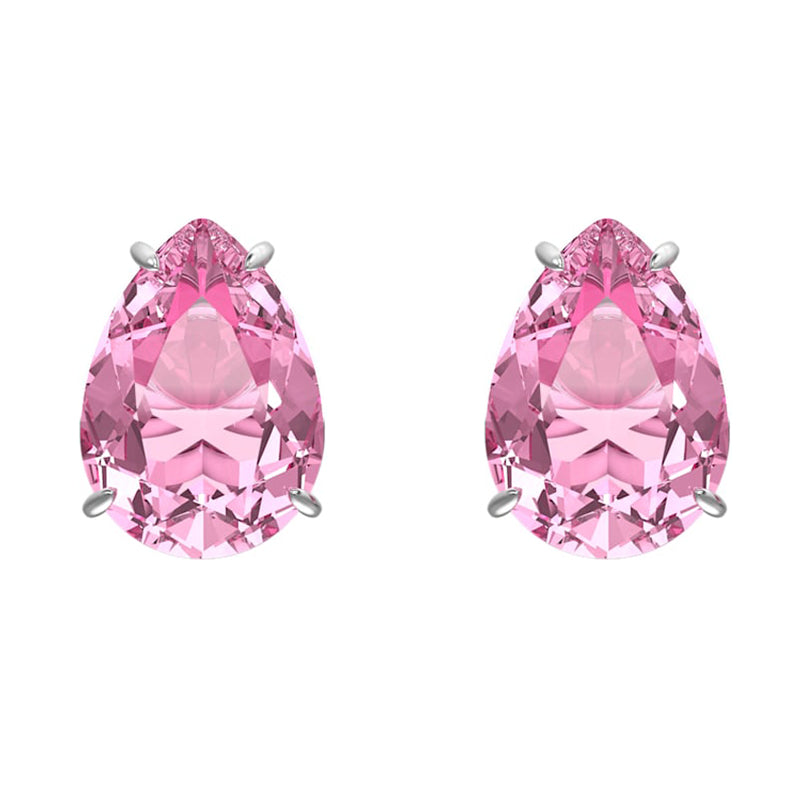 Swarovski Gema Rhodium Plated Pink Crystal Teardrop Stud Earrings
