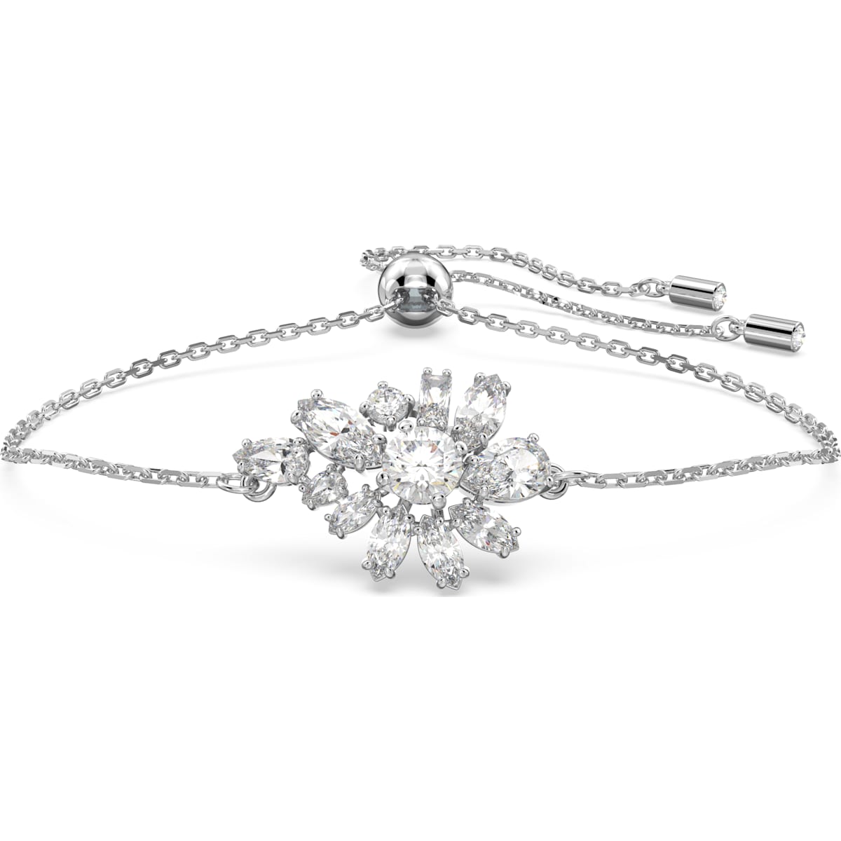 Swarovski Gema Rhodium Plated White Crystal Flower Adjustable Bracelet