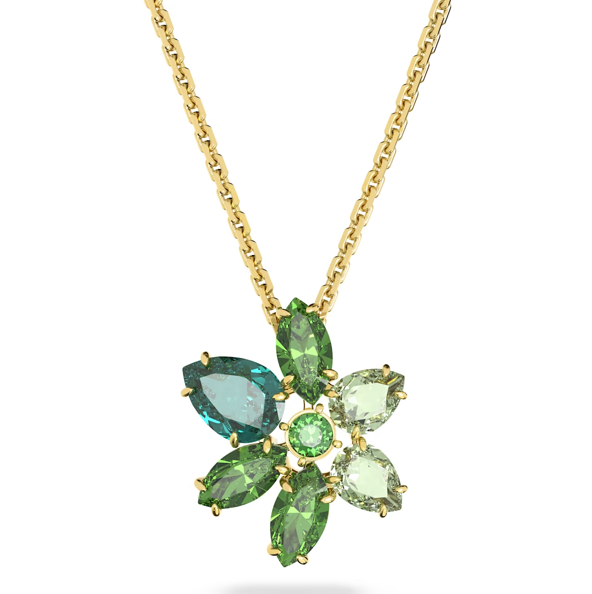 Swarovski Gema Yellow Gold Tone Plated Green Flower Necklace