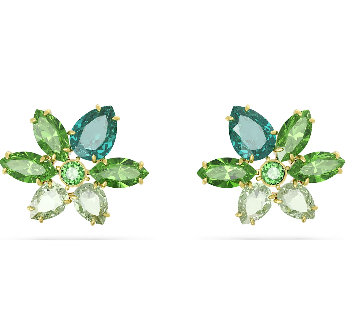 Swarovski Gema Yellow Gold Tone Plated Green Flower Stud Earrings