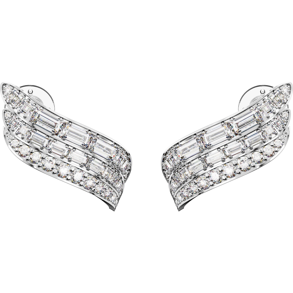 Swarovski Hyperbola Rhodium Plated White Crystal Mixed Cut Stud Earrings