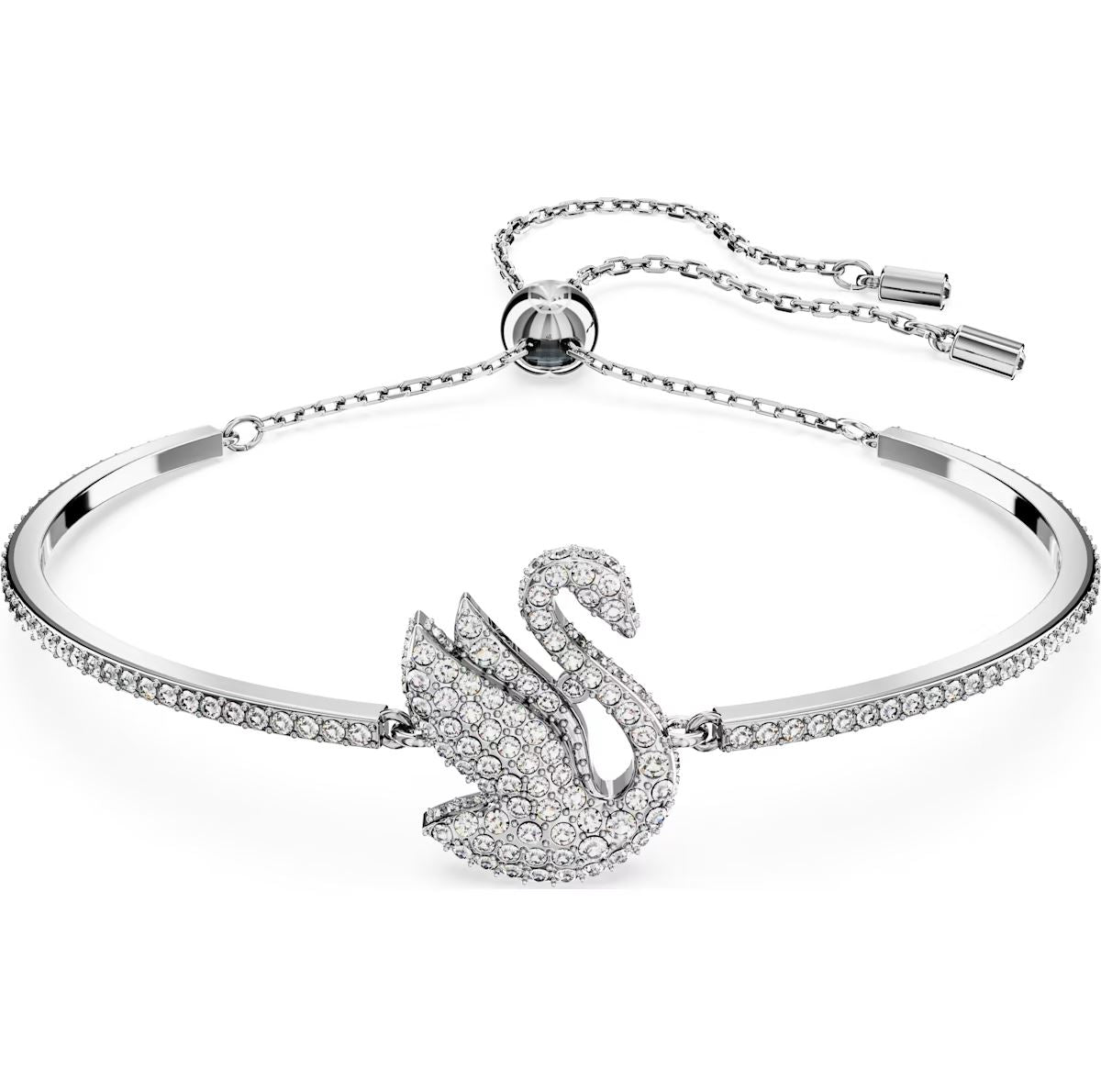 Swarovski Iconic Swan Rhodium Plated White Crystal Bangle