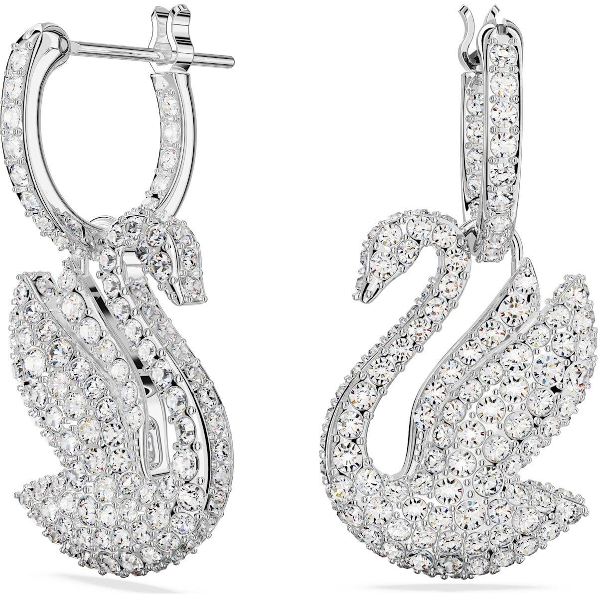 Swarovski Iconic Swan Rhodium Plated White Crystal Drop Earrings