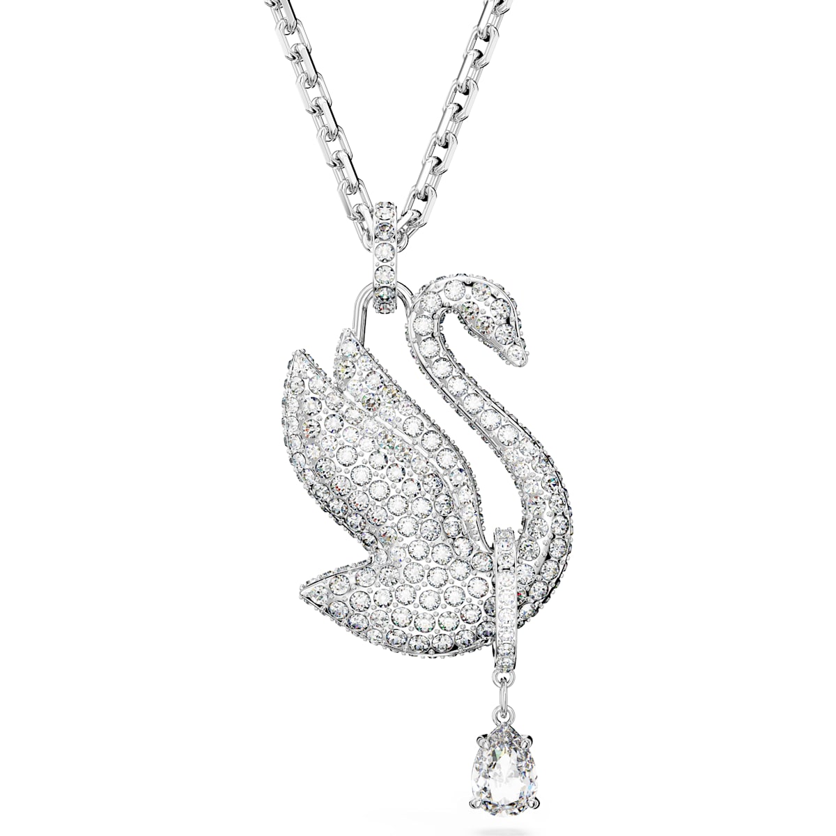Swarovski Iconic Swan Rhodium Plated White Crystal Long Necklace