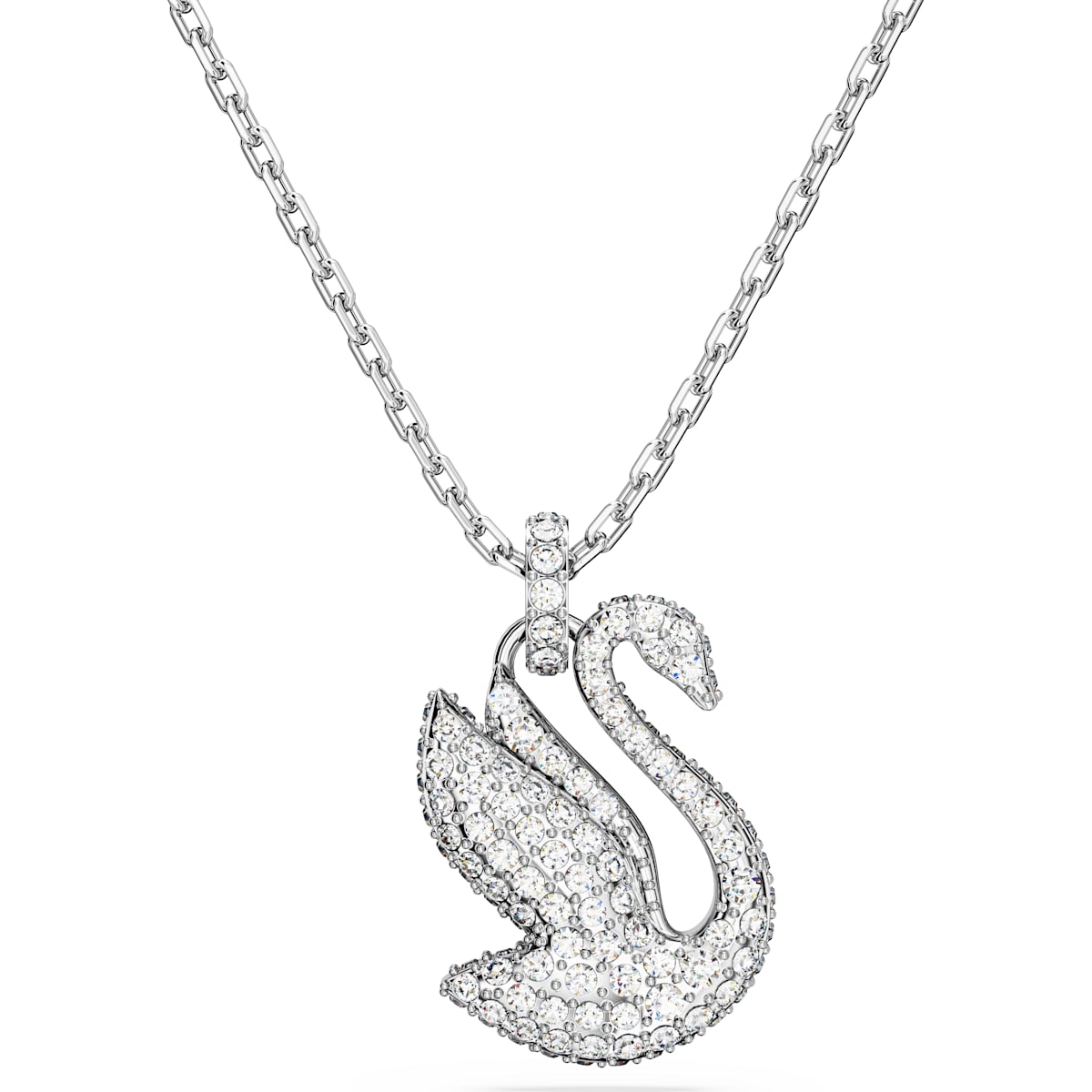 Swarovski Iconic Swan Rhodium Plated White Crystal Medium Necklace