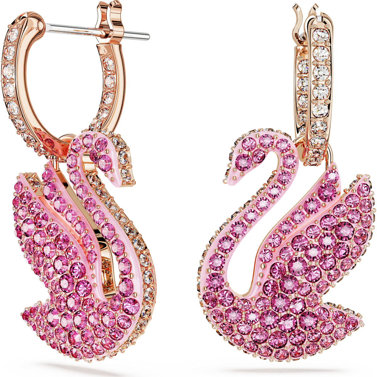 Swarovski Iconic Swan Rose Gold Tone Plated Pink Crystal Drop Earrings