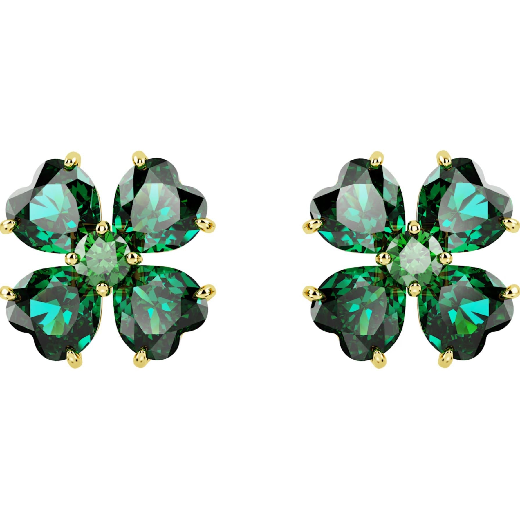 Swarovski Idyllia Gold Tone Plated Green Crystal Clover Stud Earrings