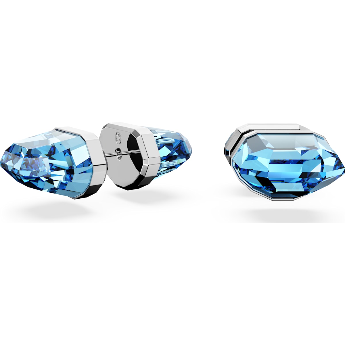 Swarovski Lucent Rhodium Plated Blue Crystal Stud Earrings