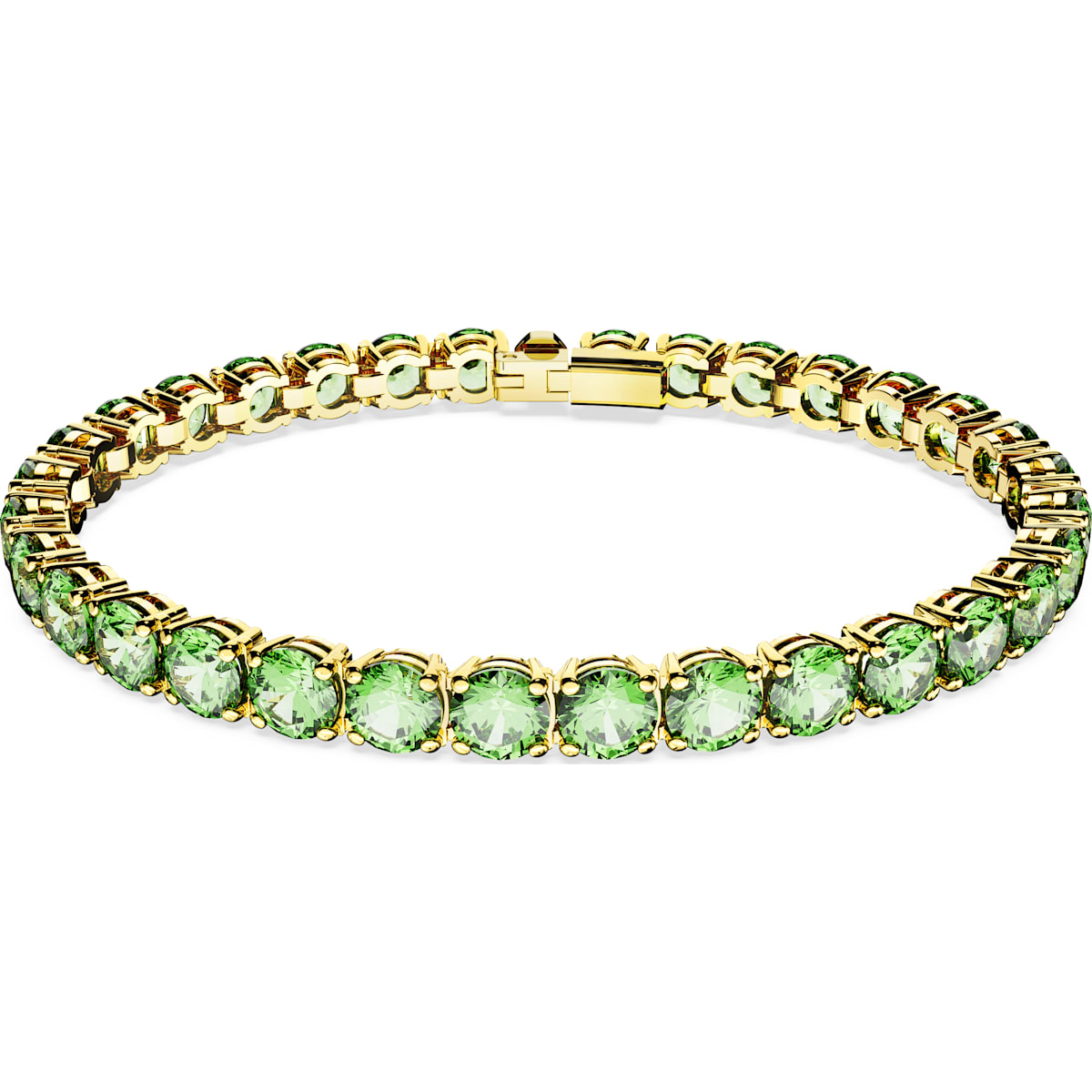Swarovski Matrix Gold Tone Plated Green Crystal Medium Round Cut Tennis Bracelet Size M