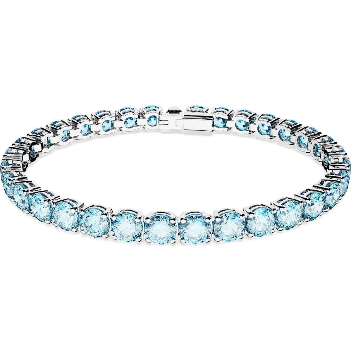 Swarovski Matrix Rhodium Plated Blue Crystal Medium Round Cut Tennis Bracelet Size L