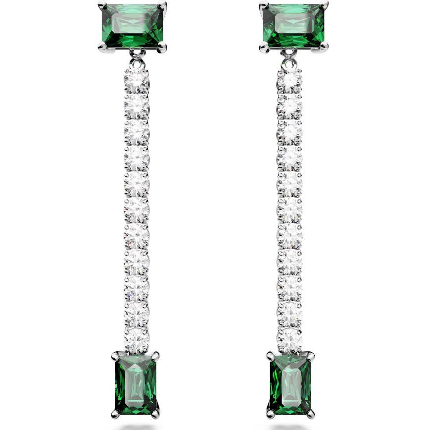 Swarovski Matrix Rhodium Plated Mixed Cut Green Crystal Drop Earrings