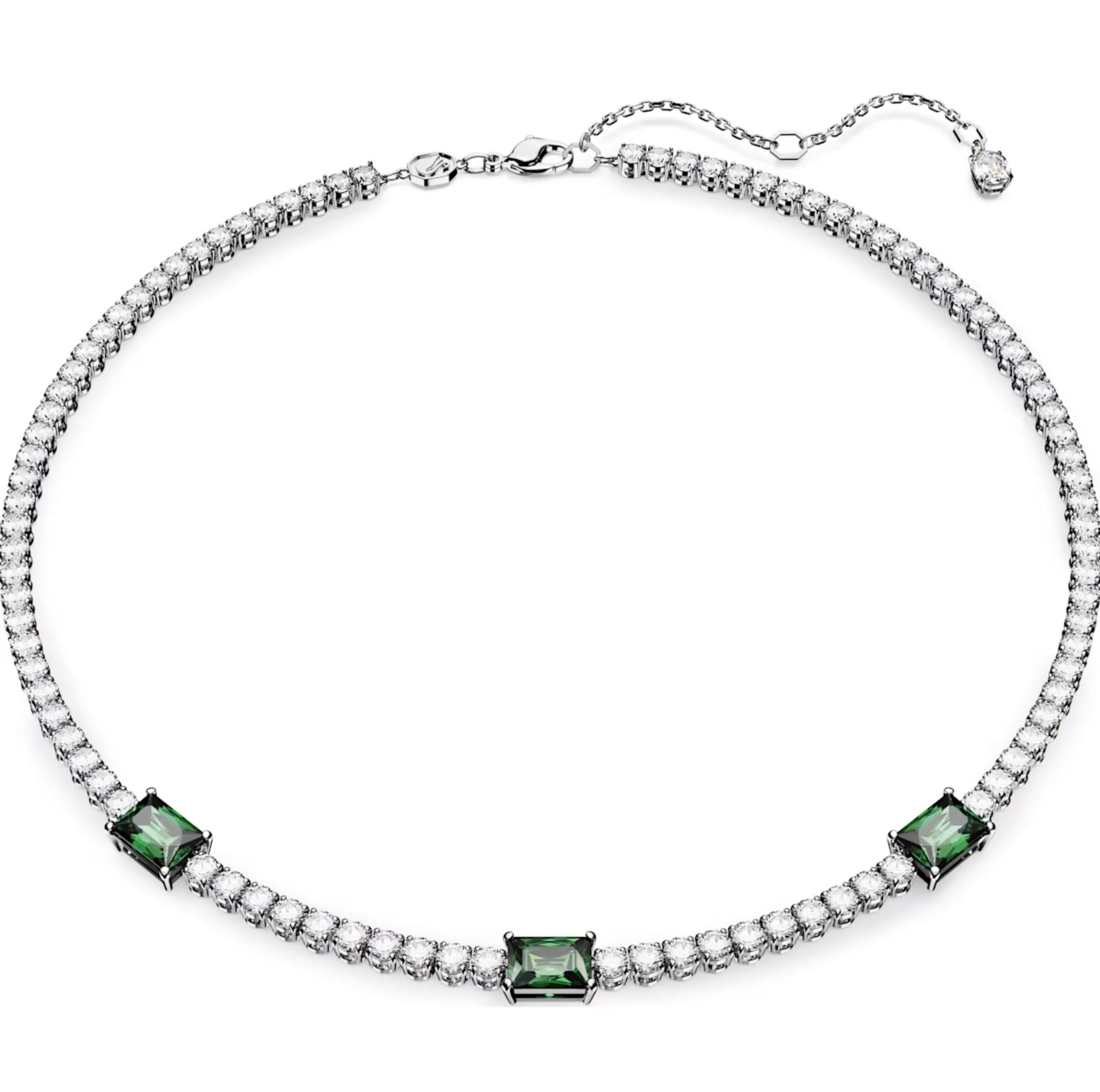 Swarovski Matrix Rhodium Plated Mixed Cut Green Crystal Tennis Necklace