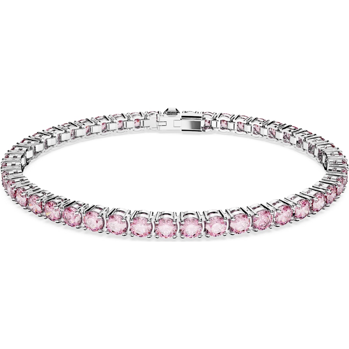 Swarovski Matrix Rhodium Plated Pink Crystal Small Round Cut Tennis Bracelet Size L
