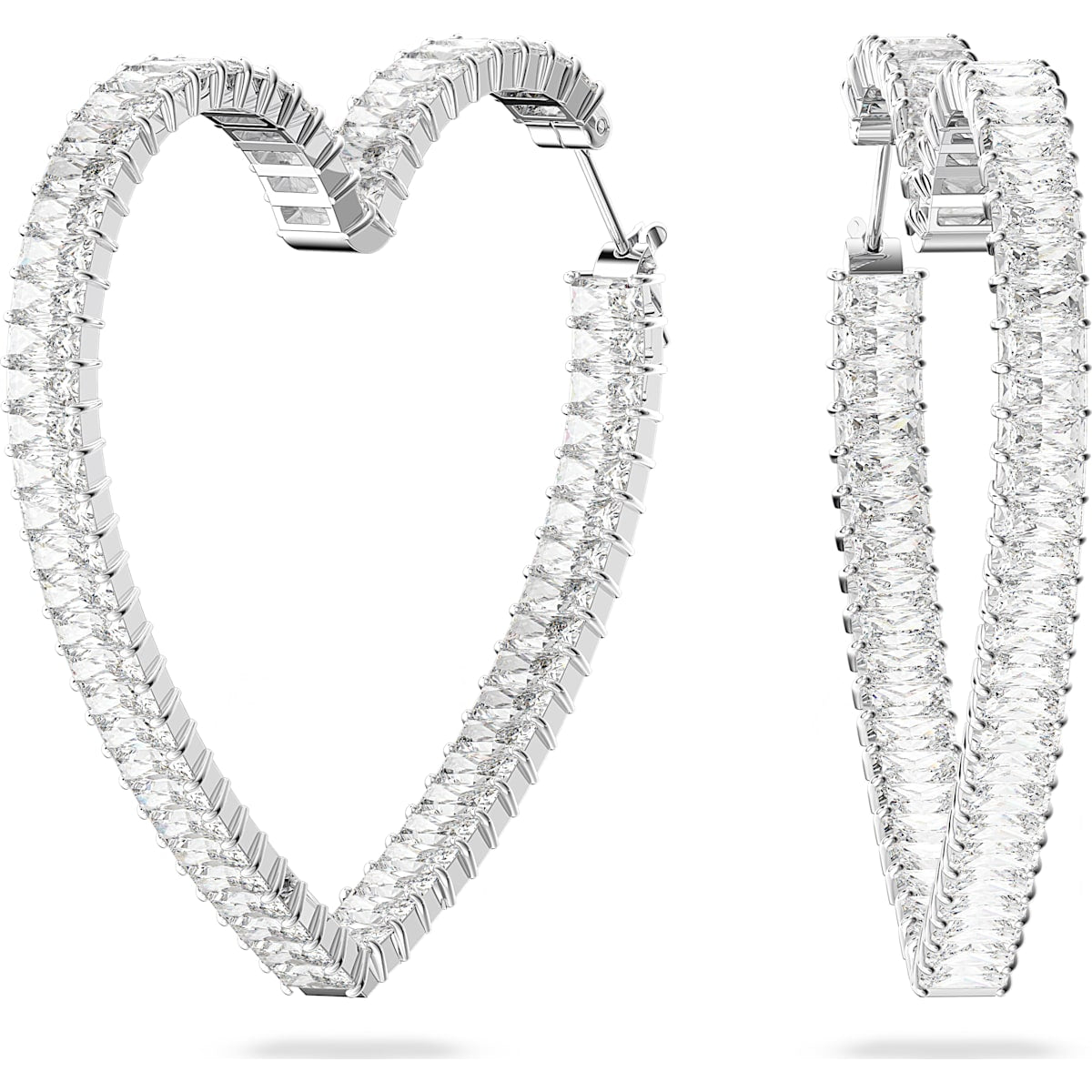 Swarovski Matrix Rhodium Plated White Crystal Heart Hoop Earrings