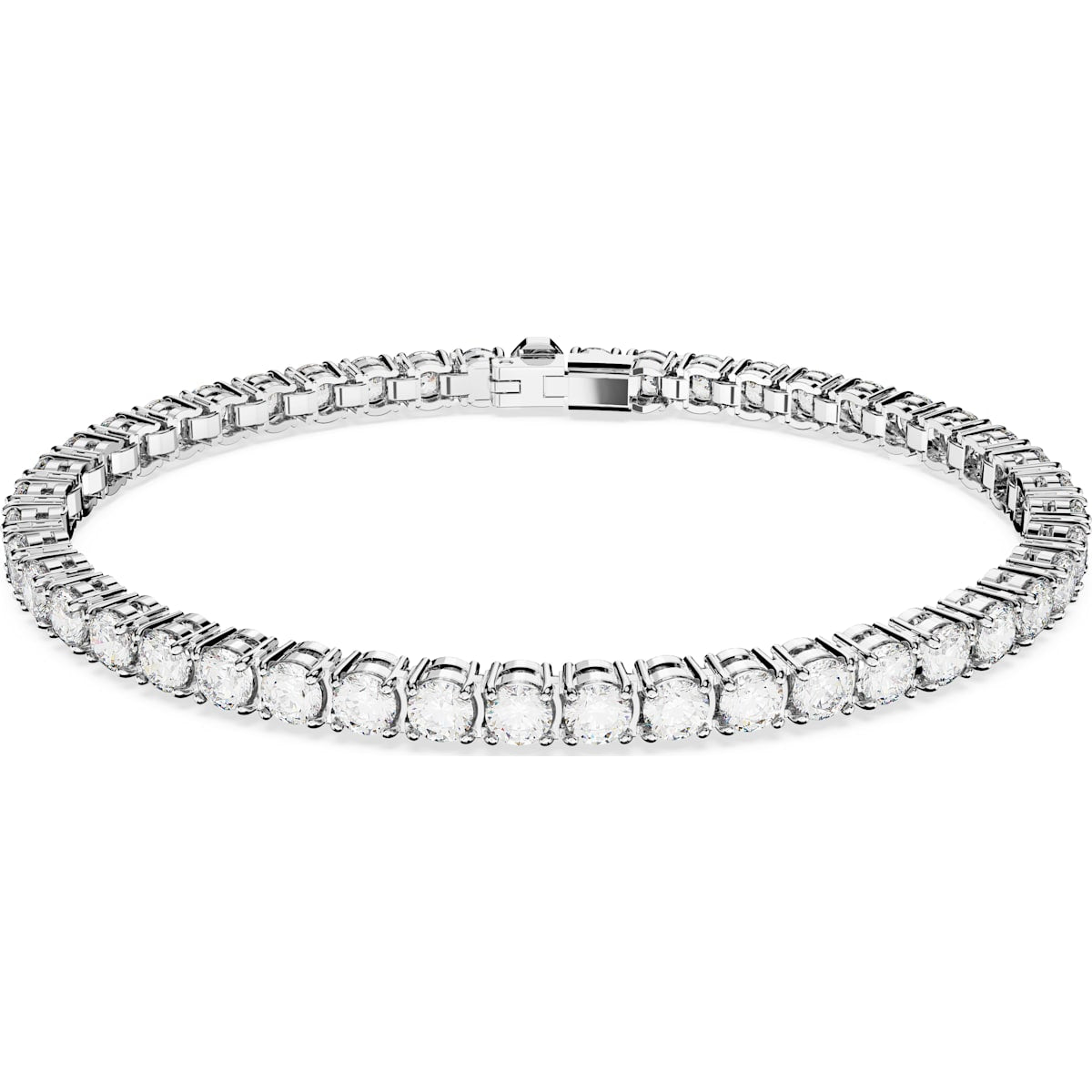 Swarovski Matrix Rhodium Plated White Crystal Small Round Cut Tennis Bracelet Size L