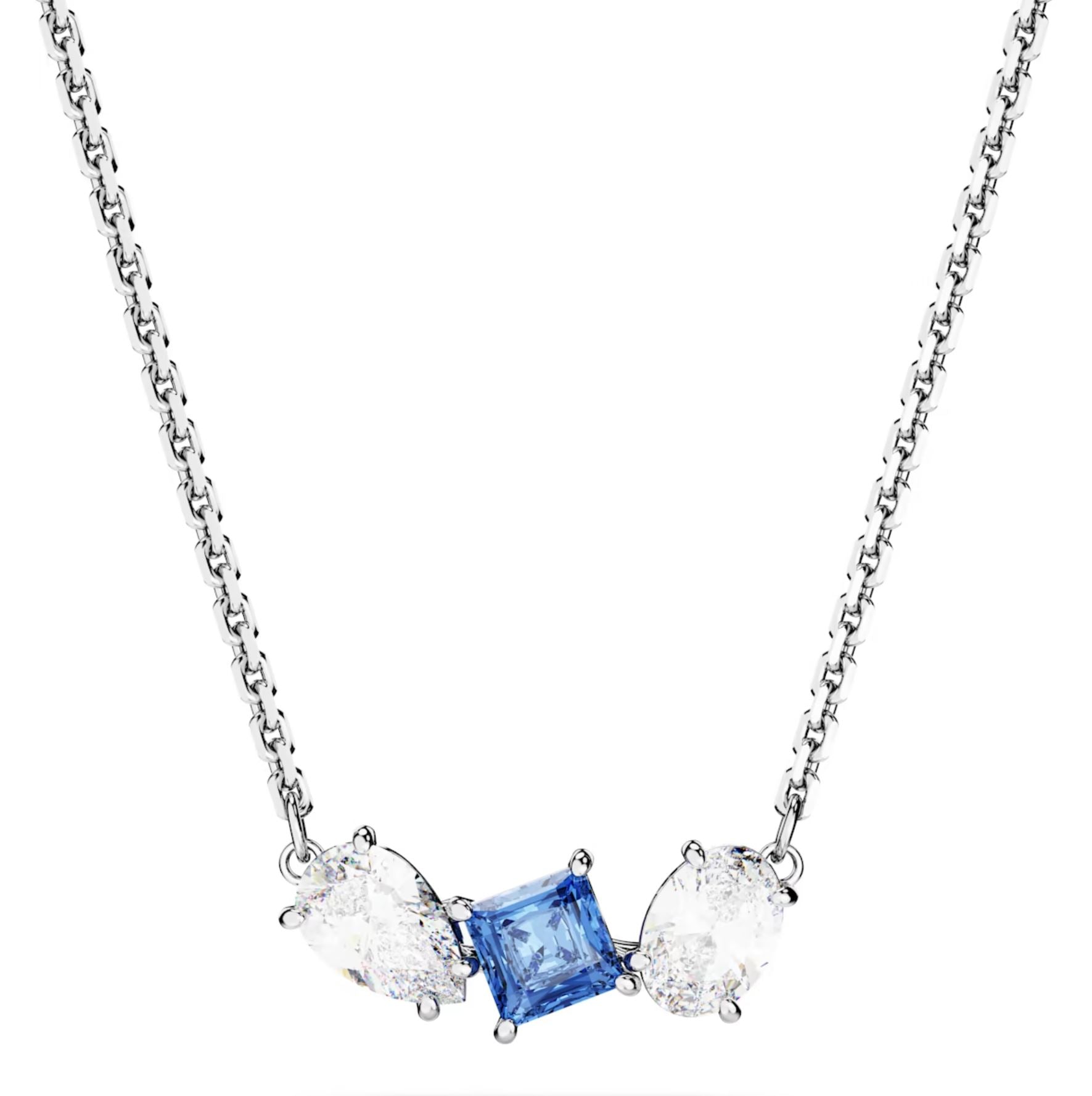 Swarovski Mesmera Rhodium Plated Mixed Cut Blue Crystal Necklace