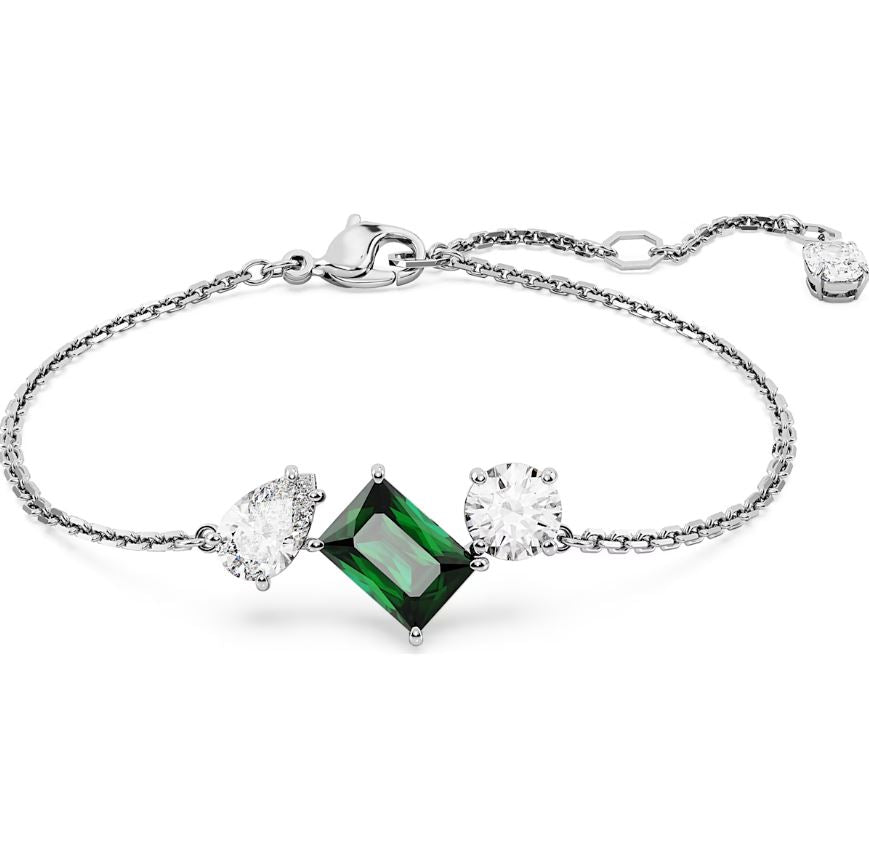 Swarovski Mesmera Rhodium Plated Mixed Cut Green Crystal Bracelet